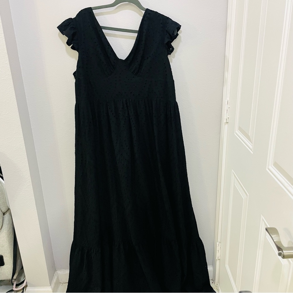 Giffniseti Black Eyelet Flutter Sleeve Tiered Maxi Dress Womens Plus Size 4X